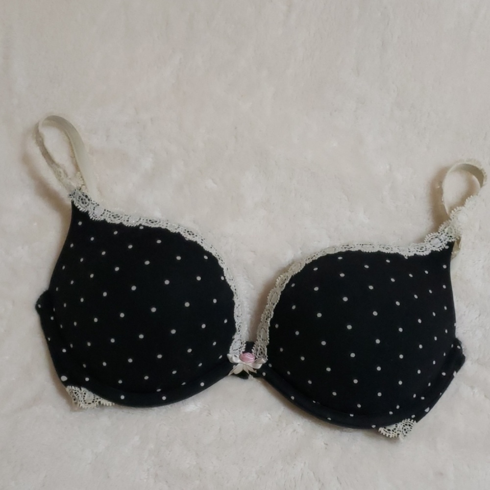 VS Black With White Polka Dots Bra 36B